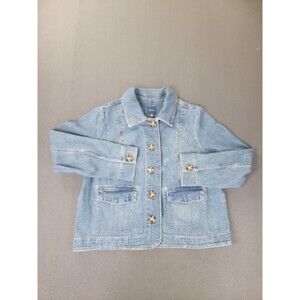 J Jill Denim Jacket Womens Petite Medium Light Wash Button Front Chore Utility